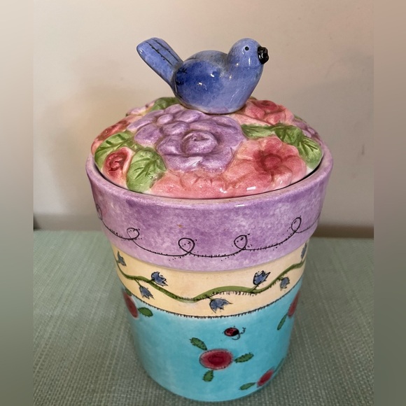 Sango Large 8” Ceramic Birds and the Bees Canister, Rubber Seal, Sue Zipkin - Picture 1 of 7